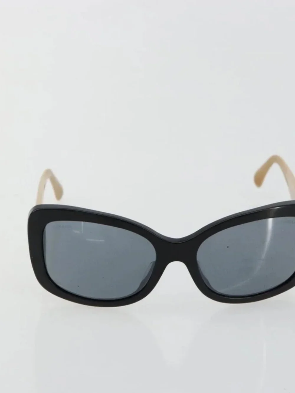 CHANEL COCO Mark Sunglasses plastic Beige Black CC Auth 179322